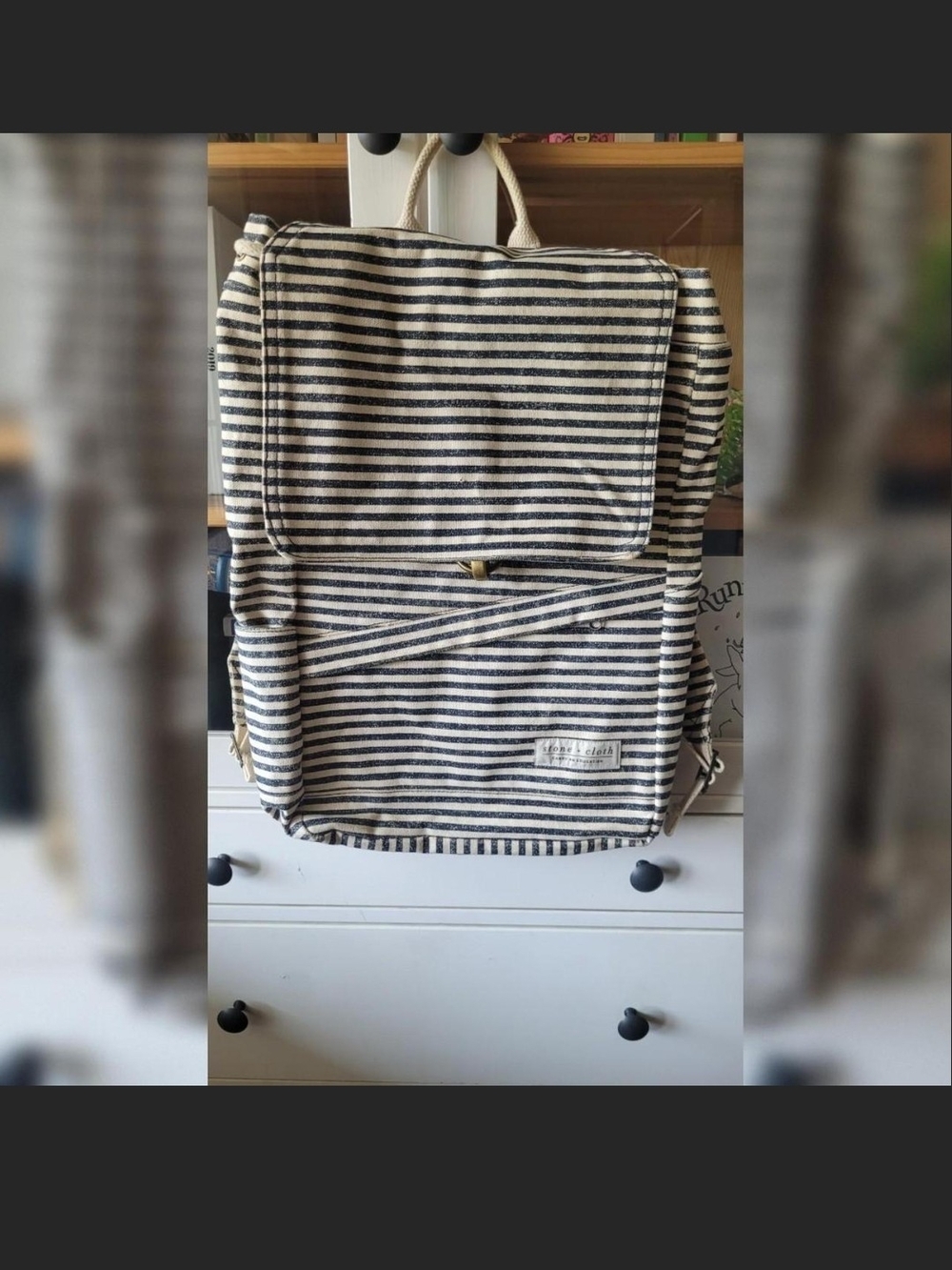 cloth & stone Striped Canvas Backpack - Black & Cream
